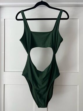 aerie / American Eagle Olive Green Cut Out One-Piece Cheeky Swimsuit Size L